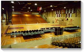 What a huge gym! 200'x l00' (20,000 square feet), three (3) full size playing surfaces separated by curtains
